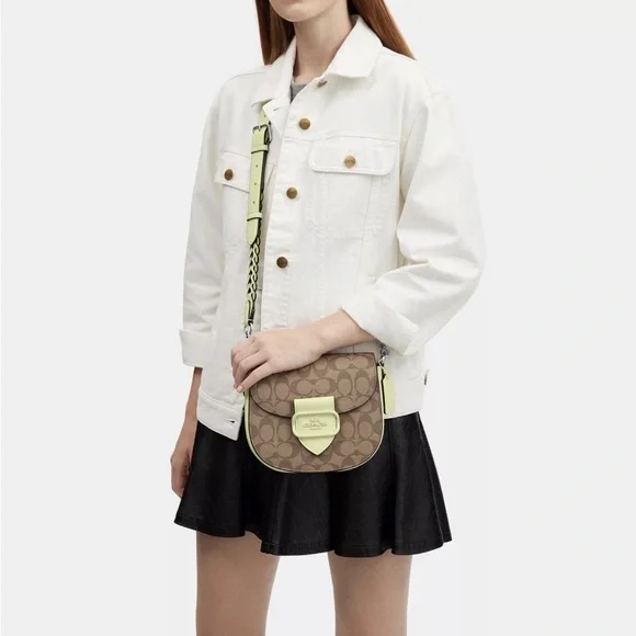 COACH Morgan Crossbody Saddle Bag Khaki/Pale Lime